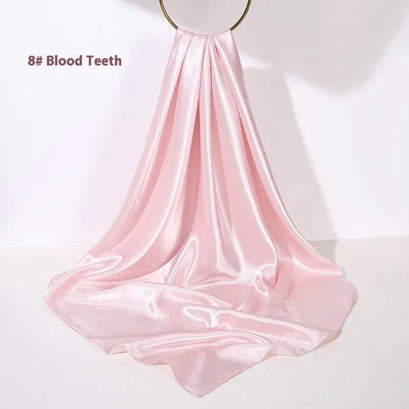 Pure Color Silk Scarf Artificial Silk 90cm Shiny Satin Shawl - DanaFashionstore