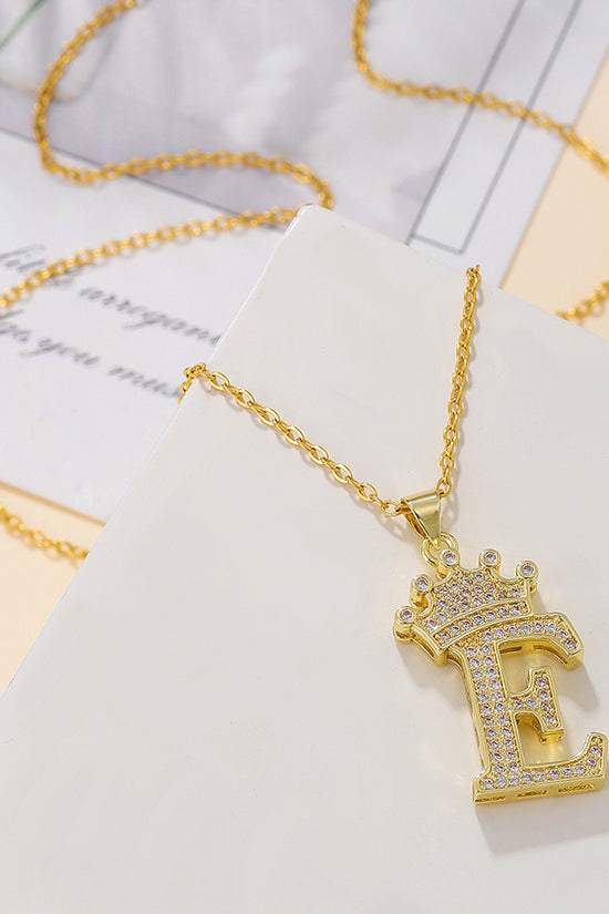 1PCS Fashionable Gold Diamond Crown Uppercase Letter Popular Pendant Necklace Suitable For Daily Use Festivals Parties Gifts Jewelry Set