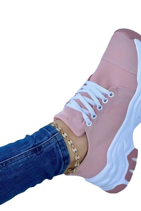 Round Head Thick Bottom Low-top Casual Shoes For Women Plus Size Lace Up Pumps