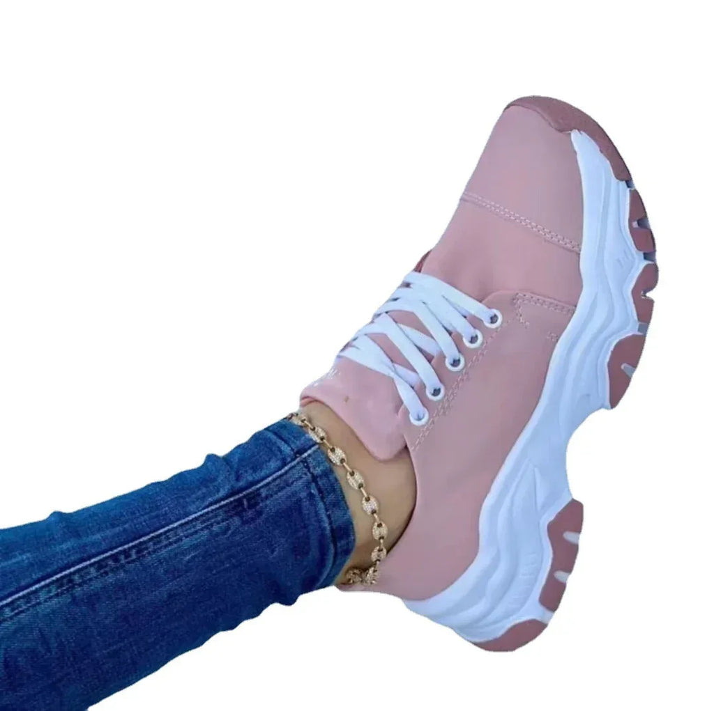 Round Head Thick Bottom Low-top Casual Shoes For Women Plus Size Lace Up Pumps - DanaFashionstore
