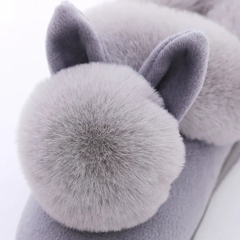 Autumn Winter Cotton Slippers Fur Rabbit Home Warm Thick Bottom Indoor Cotton Shoes Womens Slippers Cute Fluffy Cat Slippers - DanaFashionstore