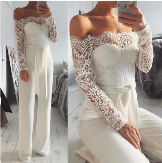 Lace stitching collar collar butterfly jumpsuit big trousers