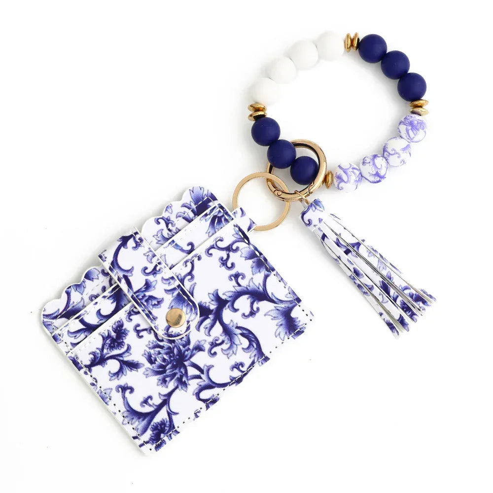 Love Polyurethane Card Holder Silica Gel Key Chain European And American Printed Silicone Beads Bracelet Women's Wallet - DanaFashionstore