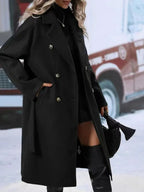Lapel Double-breasted Trench Coat With Belt Winter Fashion Solid Color Long Jacket Outwear Women Clothing - DanaFashionstore