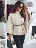 New Stand Collar Batwing Sleeves Cloak Top With Belt Ins Fashion Temperament Jacket Woolen Sweater Outwear For Women Clothing - DanaFashionstore