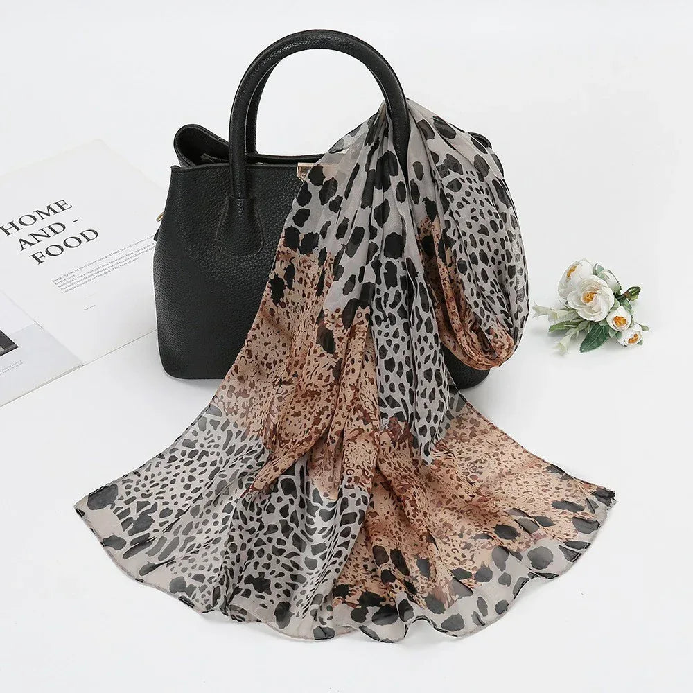Thin Chiffon Lotus Pond Moonlight Printed Silk Scarf - DanaFashionstore