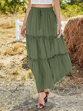 Women's Elastic High Waist A-Line Pleated Casual Maxi Dress