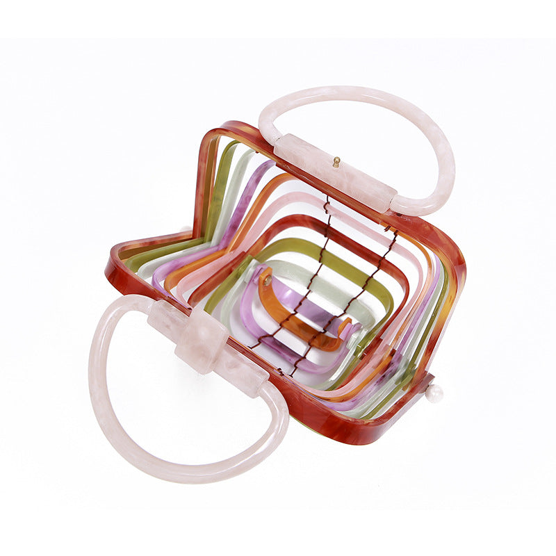 Acrylic bamboo basket hollow handbag foldable shell bag