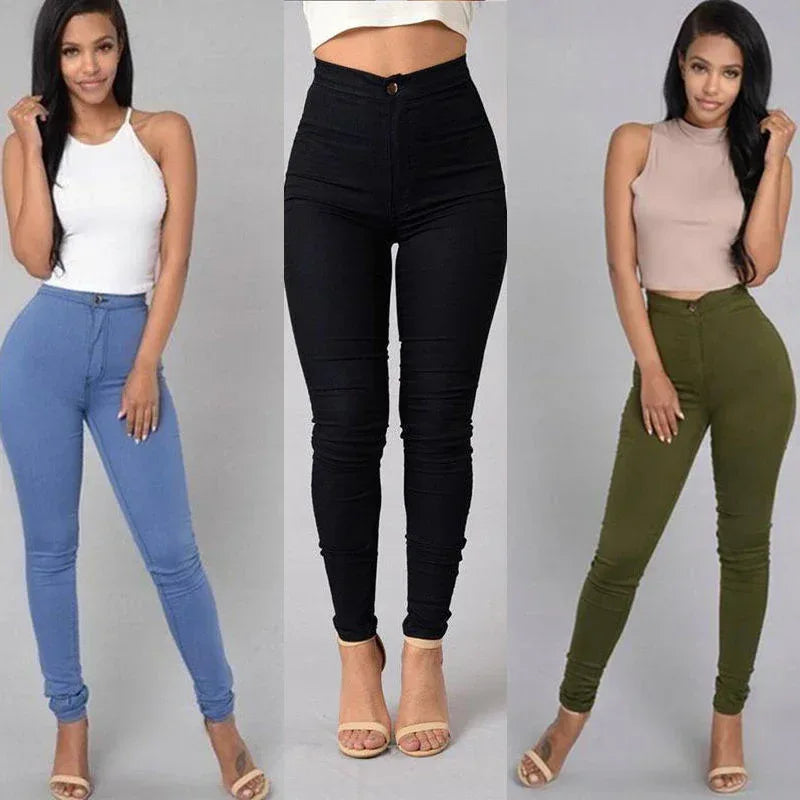 Casual Pants For Women High Waist Stretch Slim Trouser Skinny Candy Color Jeans - DanaFashionstore