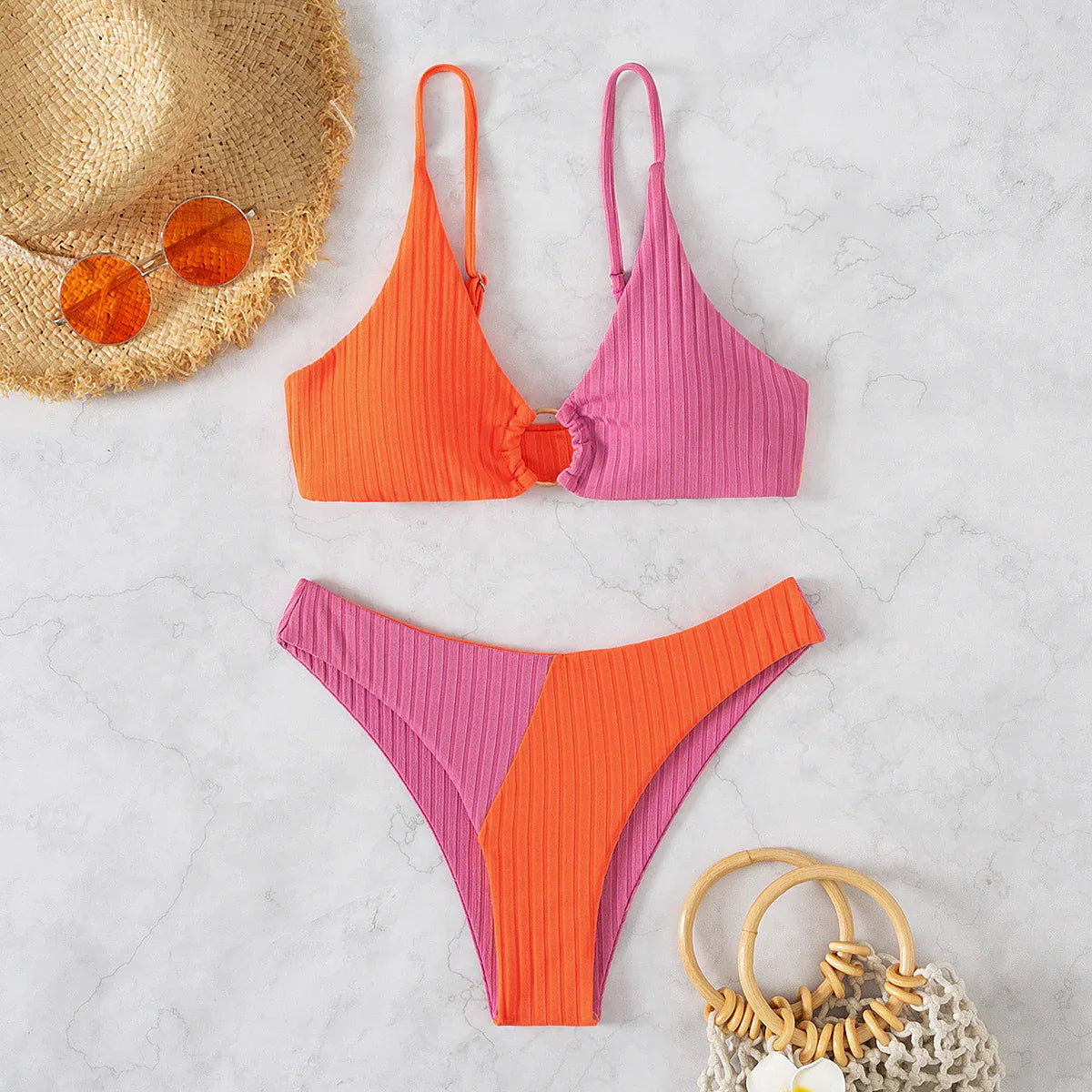 Solid Color Stitching Bikini - DanaFashionstore