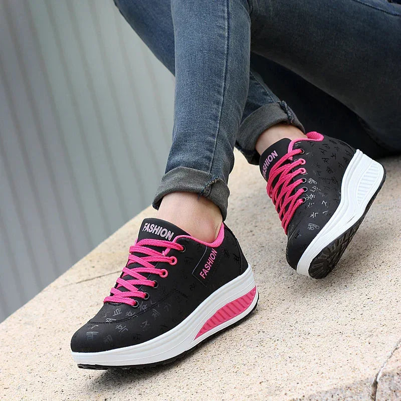 Thick bottom shake shoes women's leather casual shoes non-slip walking shoes travel shoes Korean version of the increase single shoes large size - DanaFashionstore