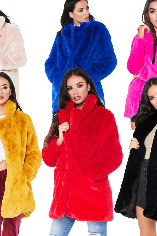 Faux Fur Coat Women Long Sleeve Warm Thick Wave Jackets Plus Size Coat Winter Black Yellow Rose Red Fur Coats Autumn