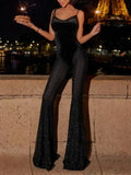 Black Velvet Patchwork Mesh Jumpsuit 2026 - Suspender Party Jumpsuit - DanaFashionstore