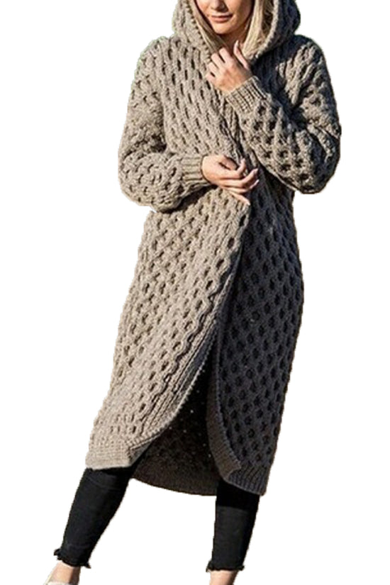 Women Winter Thick Warm Hooded Knitted Cardigan