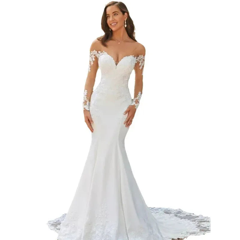 Long Sleeve Backless Lace Fishtail Wedding Dress - DanaFashionstore