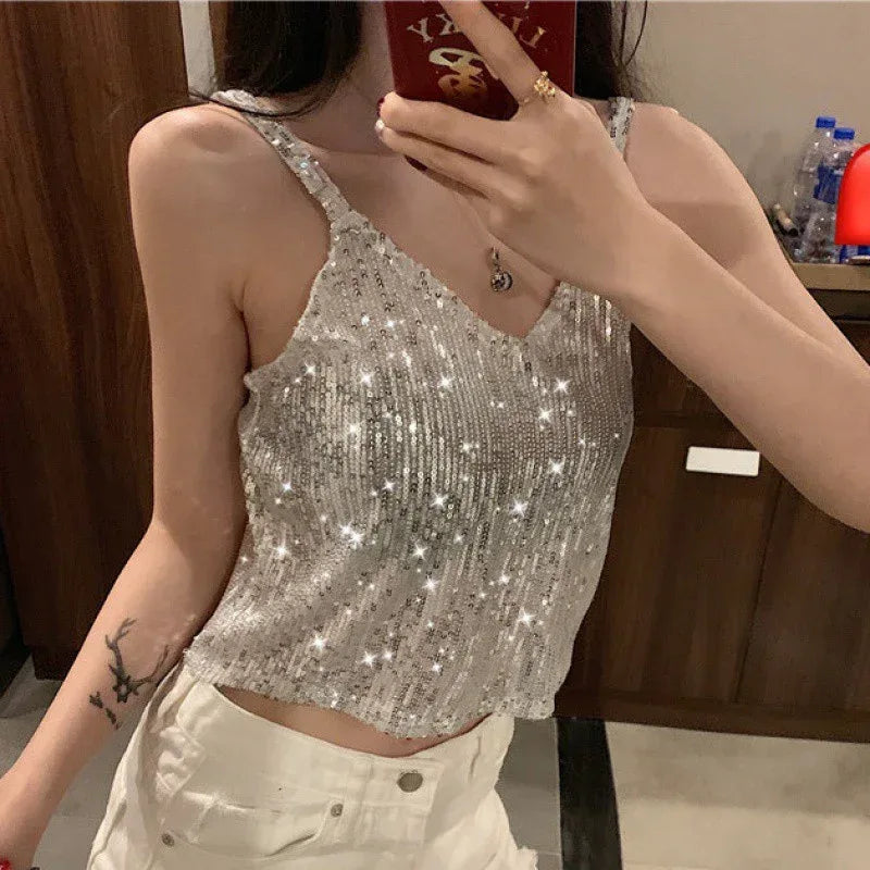 V-neck Inner Match Glitter Camisole - DanaFashionstore