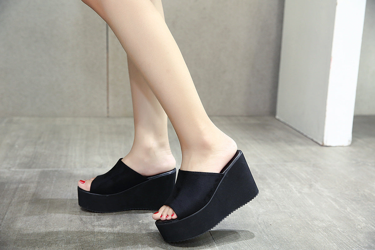 Comfortable high heel slippers, wedge sandals, suede women's shoes