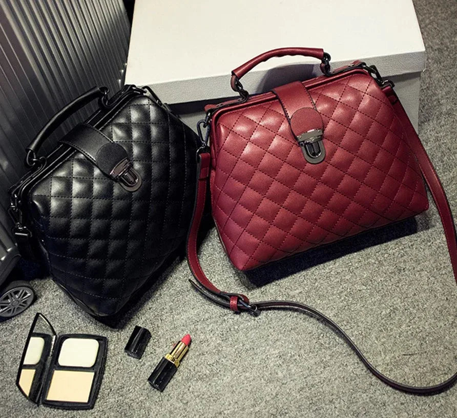 Leather bags 2021 new summer Lingge leather retro Doctor Bag Fashion Shoulder Bag hand - DanaFashionstore