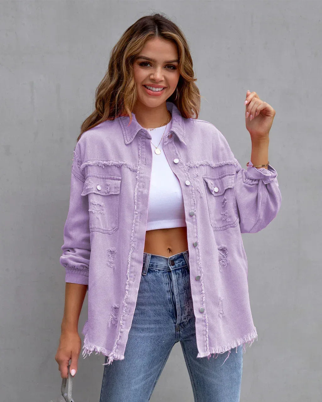 Fashion Ripped Shirt Jacket Female Autumn And Spring Casual Tops Womens Clothing - DanaFashionstore