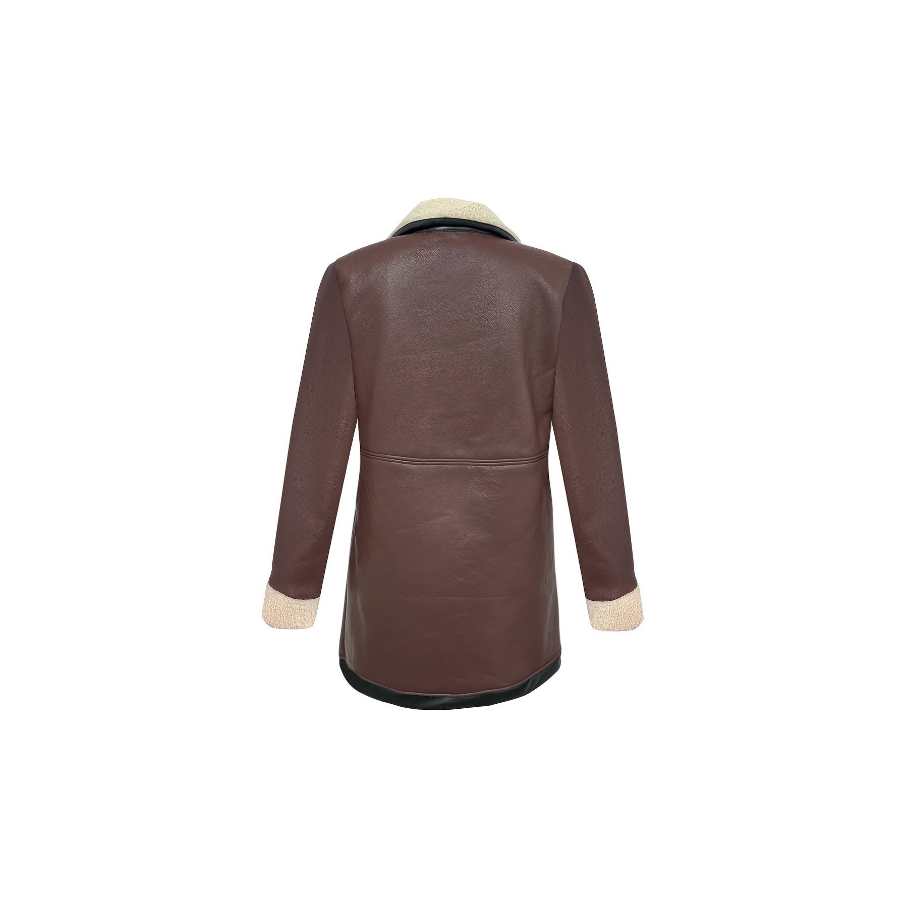 Faux Suede Zipper Composite Fur Integrated Turn-down Collar Coat