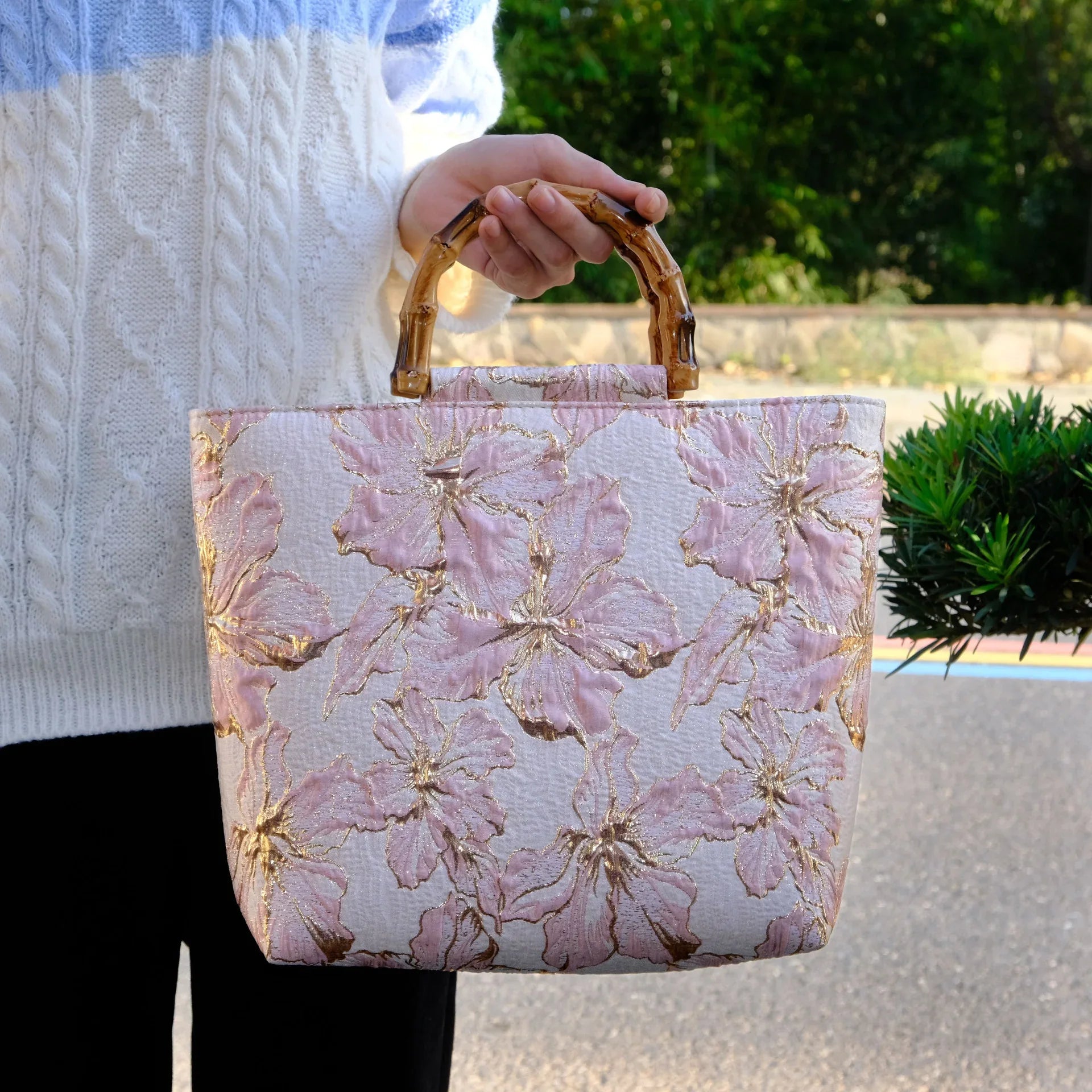 Women's Light Blue Bronzing Flower Canvas Bag - DanaFashionstore