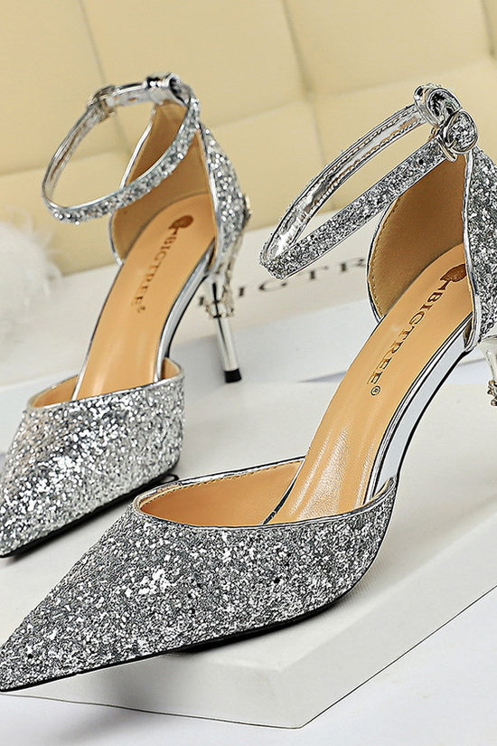 High metallic and sequined heels