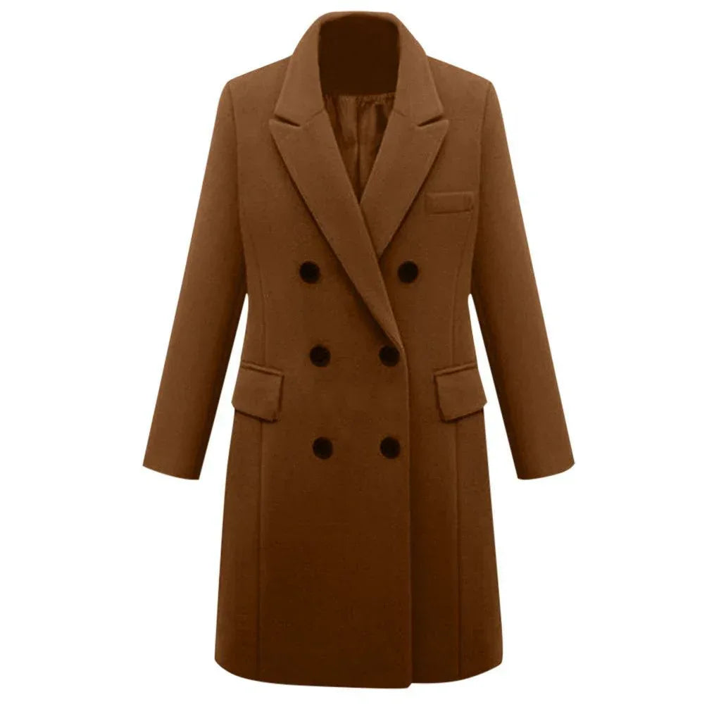 Medium length large woolen overcoat for women - DanaFashionstore