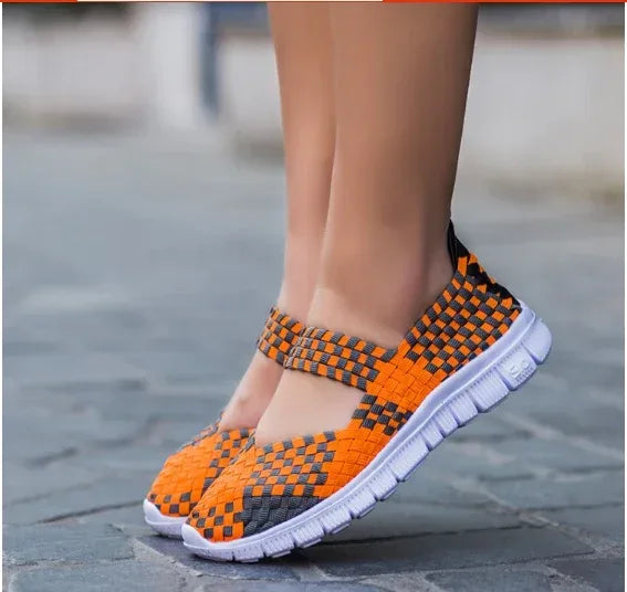 Lightweight flat shoes explosion models wishy elastic band hand-woven shoes women's single shoes large size flat bottom mother shoes factory straight - DanaFashionstore