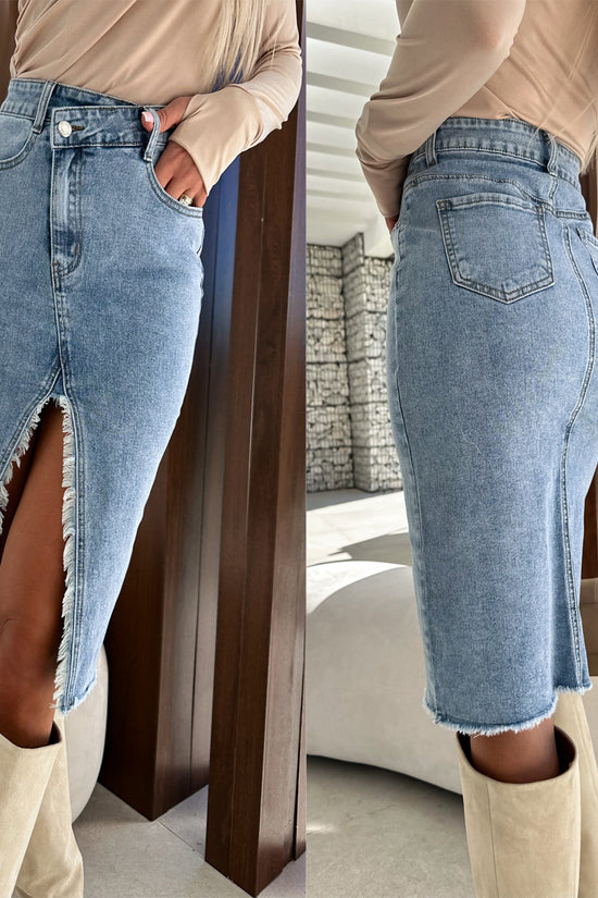 Split Fashion Casual Solid Denim Buttocks Skirt
