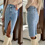 Split Fashion Casual Solid Denim Buttocks Skirt - DanaFashionstore