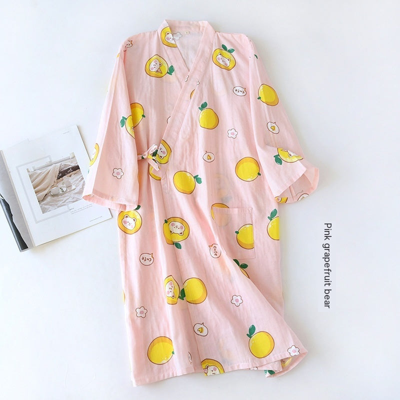 Women Bathrobe Nightdress Long Sleeve Nightgown Cotton Gauze - Dana Fashion