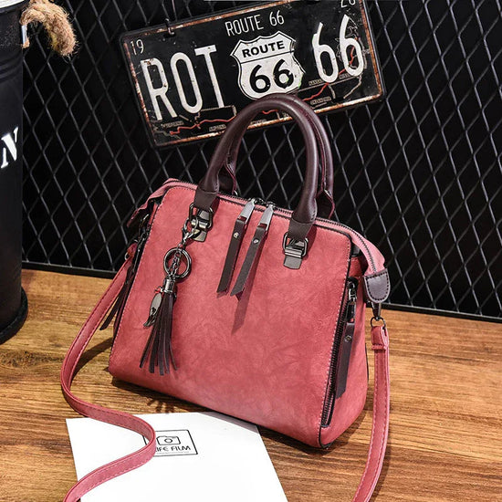 Vintage Handbag Women PU Leather Tassel Top-handle Bag Fashion Lady Tote Luxury Large Capacity Shoulder Bag - DanaFashionstore