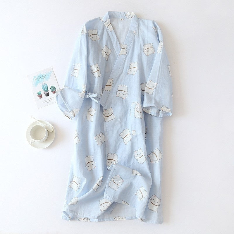 Women Bathrobe Nightdress Long Sleeve Nightgown Cotton Gauze - Dana Fashion