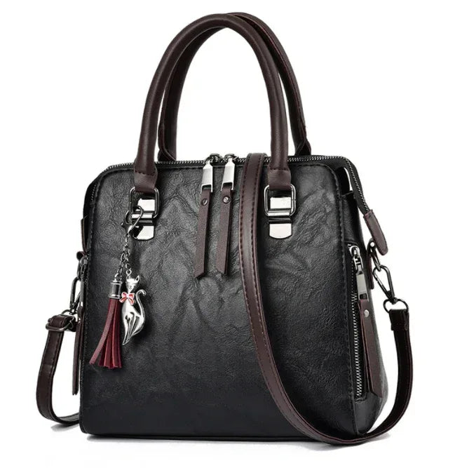 Vintage Handbag Women PU Leather Tassel Top-handle Bag Fashion Lady Tote Luxury Large Capacity Shoulder Bag - DanaFashionstore