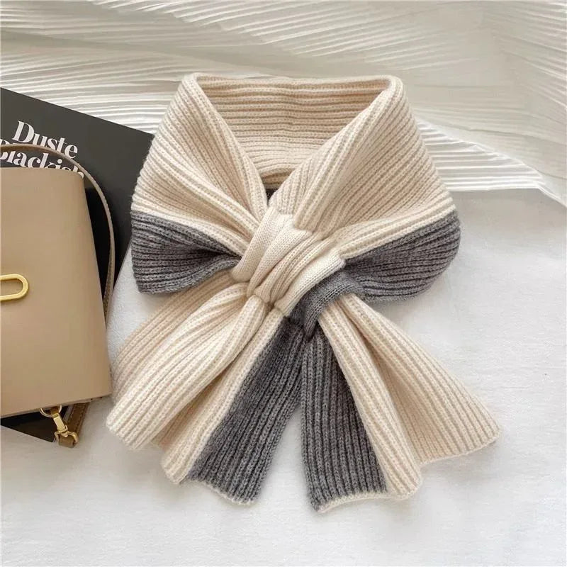 Sweet Color-blocked Knitted Scarf For Women Autumn And Winter Warm Versatile Fashion Scarf For Girls - DanaFashionstore