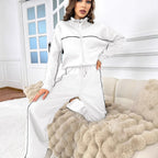 Women's Casual Long-sleeved Half Turtleneck Cardigan Sweater Lace-up Striped Trousers