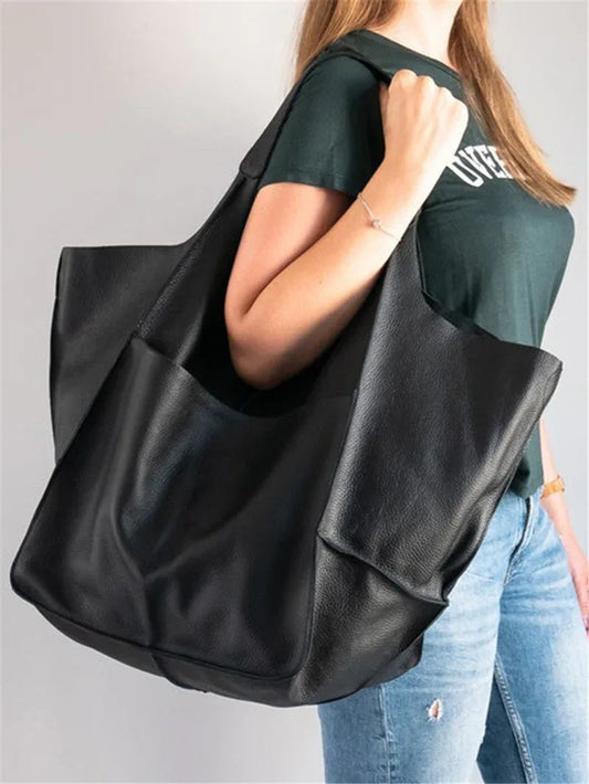 Simple Large Bag Soft Leather Large Capacity One-shoulder Portable Tote Bag - DanaFashionstore