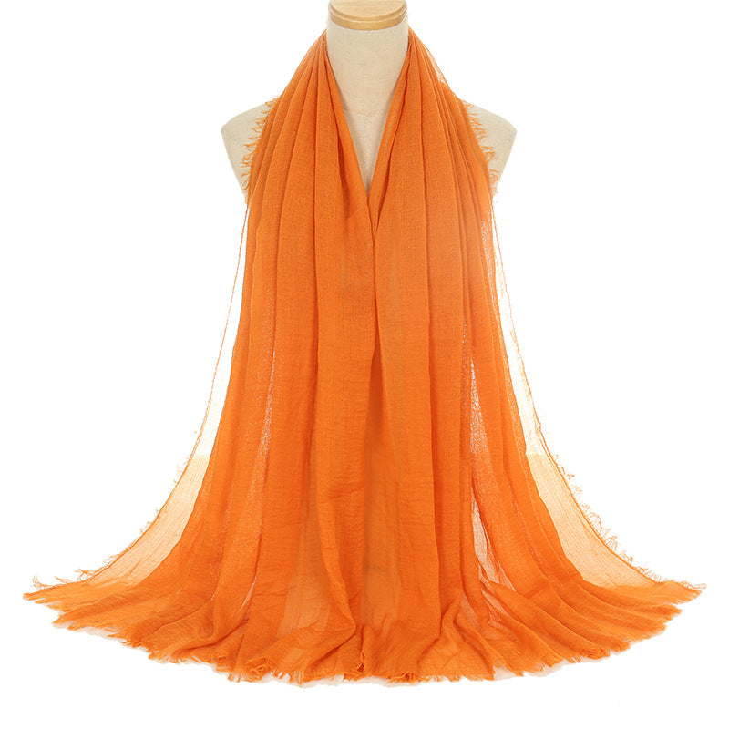 Pleated Viscose Yarn Monochrome Scarf Natural Wrinkled Cotton And Linen Burrs