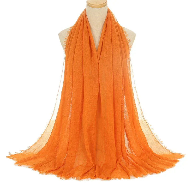 Pleated Viscose Yarn Monochrome Scarf Natural Wrinkled Cotton And Linen Burrs - DanaFashionstore