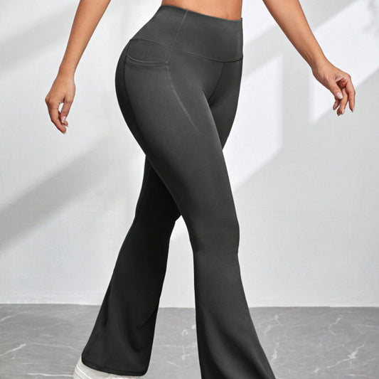 High Waisted Pocket Micro Flared Yoga Pants - Dana Fashion
