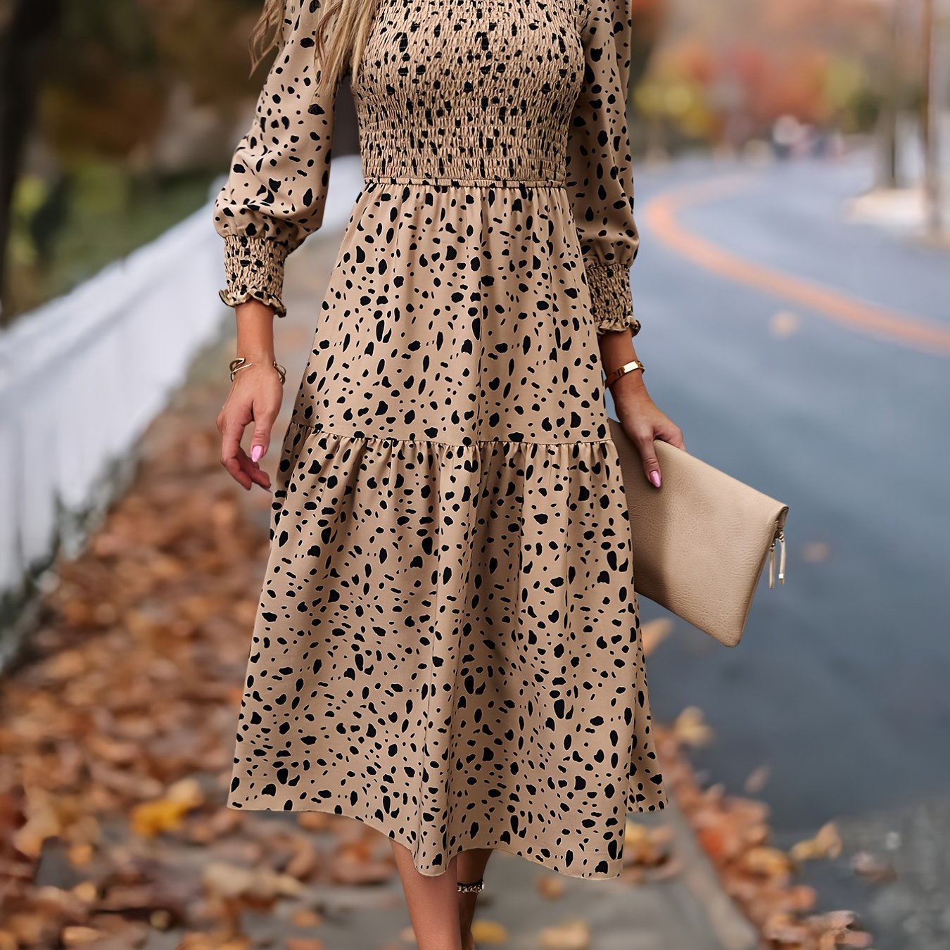 Women's Clothing Leopard Print Long Sleeve Dress - Dana Fashion
