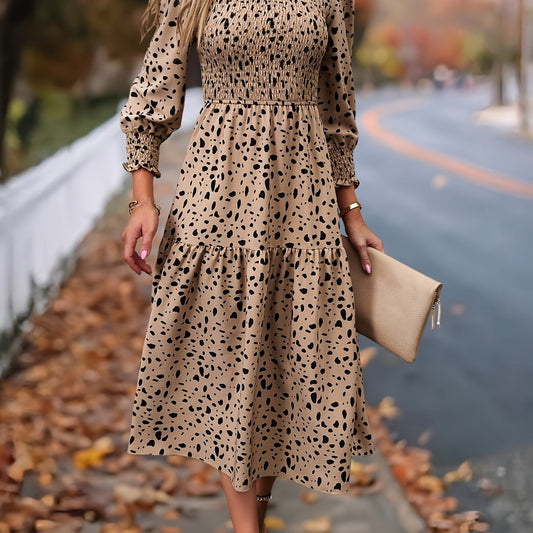 Women's Clothing Leopard Print Long Sleeve Dress - Dana Fashion