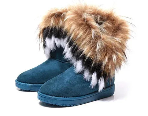 Free Shipping Winter Fur One Cotton Boots Fox Fur Rabbit Fur Snow Boots Women's Middle Tube Warm Cotton Shoes - DanaFashionstore