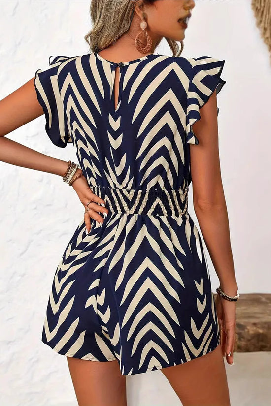 European And American Printed Overalls Women's V-neck Sleeveless Jumpsuit