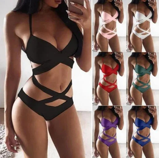 Sexy Black And White Color Matching Bikini Women'S Split Swimsuit - DanaFashionstore