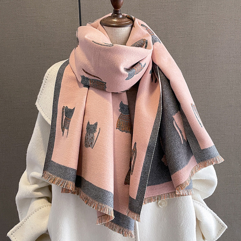 Fashion Artificial Cashmere Scarf Female Winter Korean Style Versatile Student Thickened Scarf Dual-purpose Shawl Outer Match
