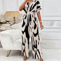 V-neck Loose Printed Long Jumpsuit - DanaFashionstore
