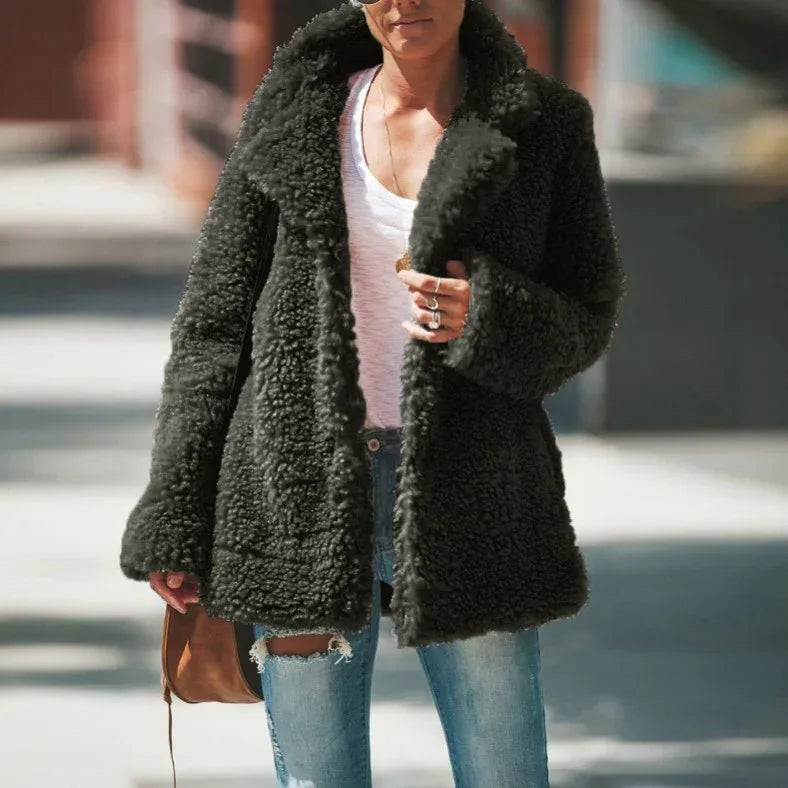 Lapel Fluffy Faux Fur Jacket 2026 - Long Sleeve Furry Overcoat - DanaFashionstore