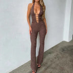 Lash Rope Lace Up Slim Fit Jumpsuit See-through - DanaFashionstore