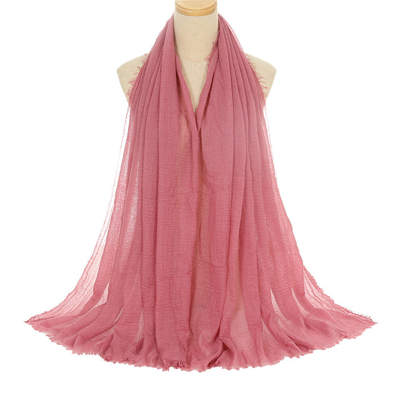 Pleated Viscose Yarn Monochrome Scarf Natural Wrinkled Cotton And Linen Burrs